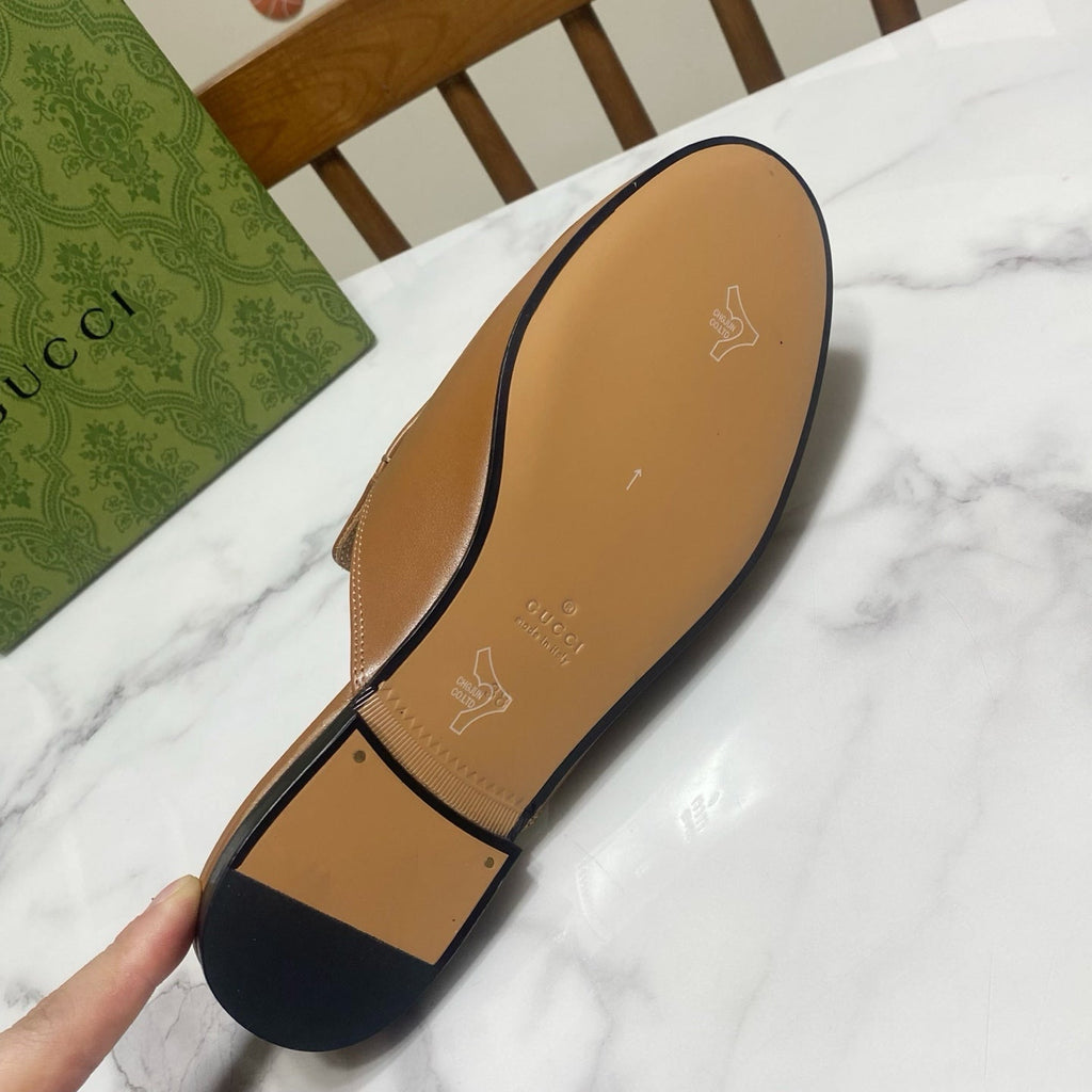 GG MULES IN BROWN LAMBSKIN GOLD HARD WARE