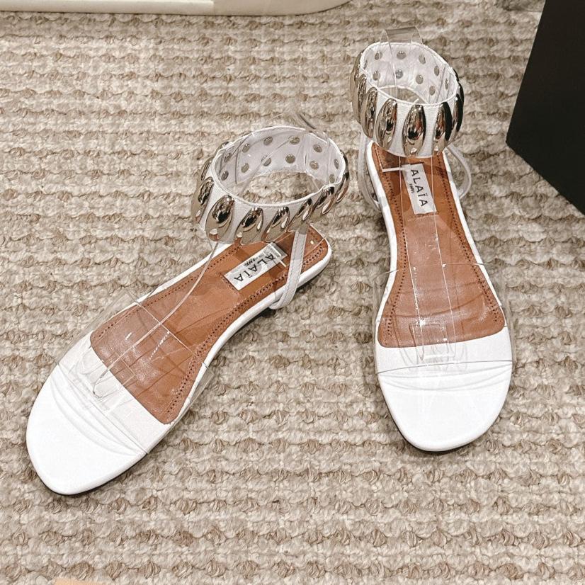 ALAIA SANDAL IN WHITE CALFSKN AND FILM WITH CRYSTAL