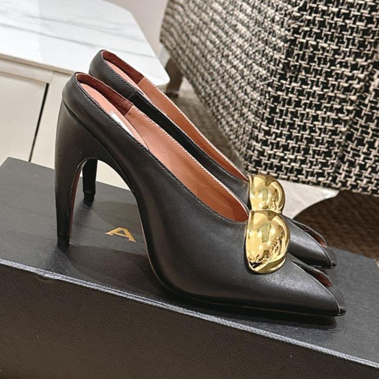 ALAIA SPIKE JEWEL MULES IN BLACK CALFSKIN WITH GOLD HARDWARE