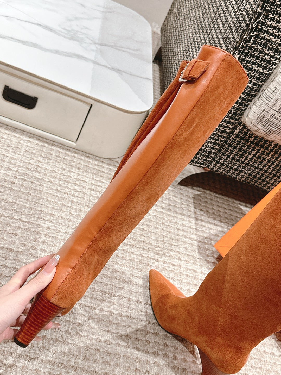 HILONA 6 CM BOOTS IN BRONZE BROWN CALFSKIN AND SUEDE