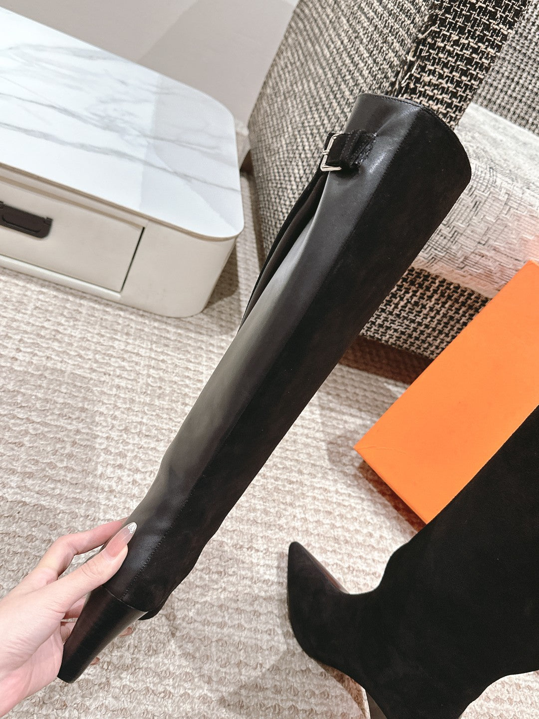 HILONA 6 CM BOOTS IN BLACK CALFSKIN AND SUEDE