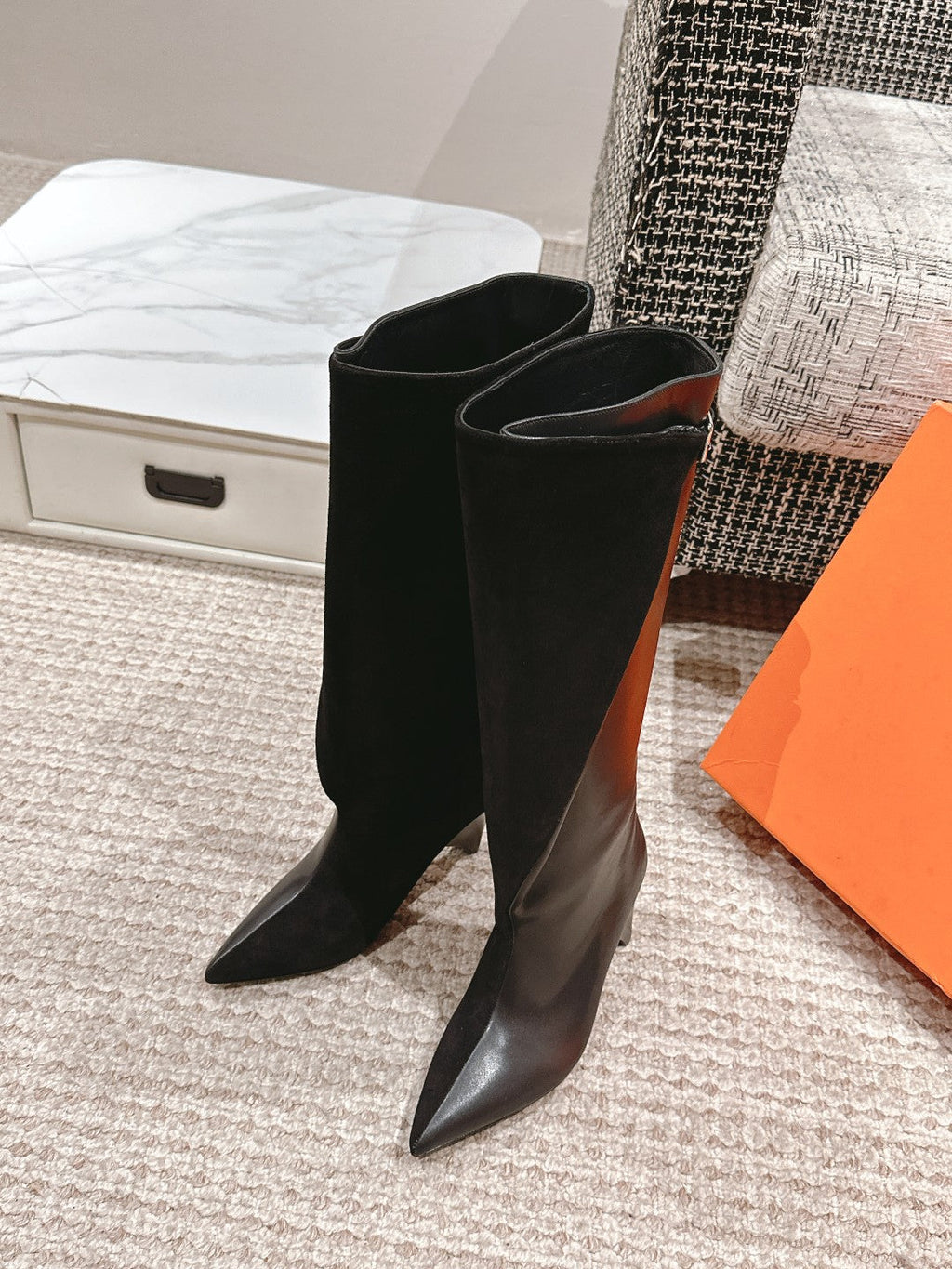 HILONA 6 CM BOOTS IN BLACK CALFSKIN AND SUEDE