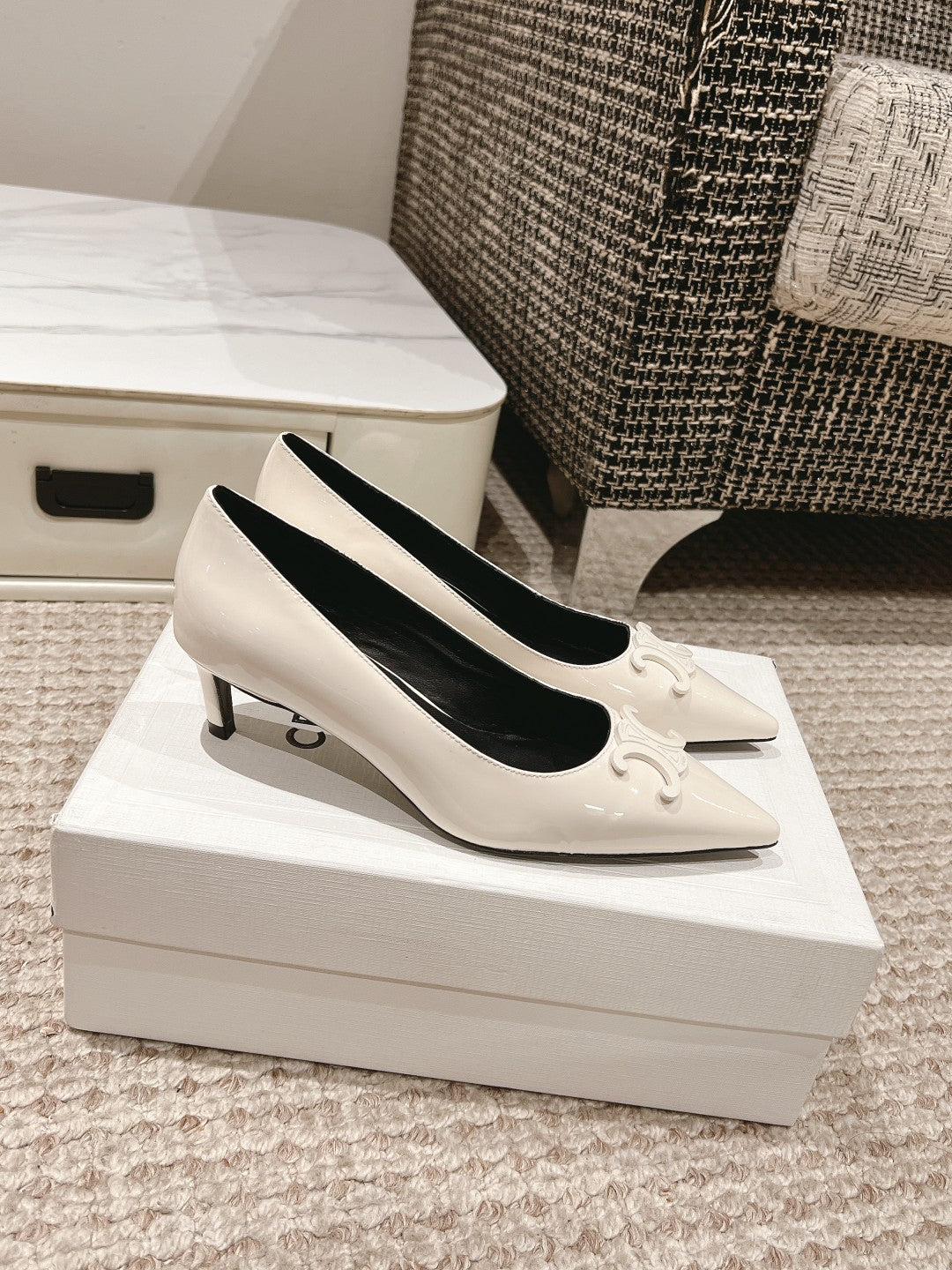 HIGH PUMP 5 CM IN WHITE PATENT CALFSKIN