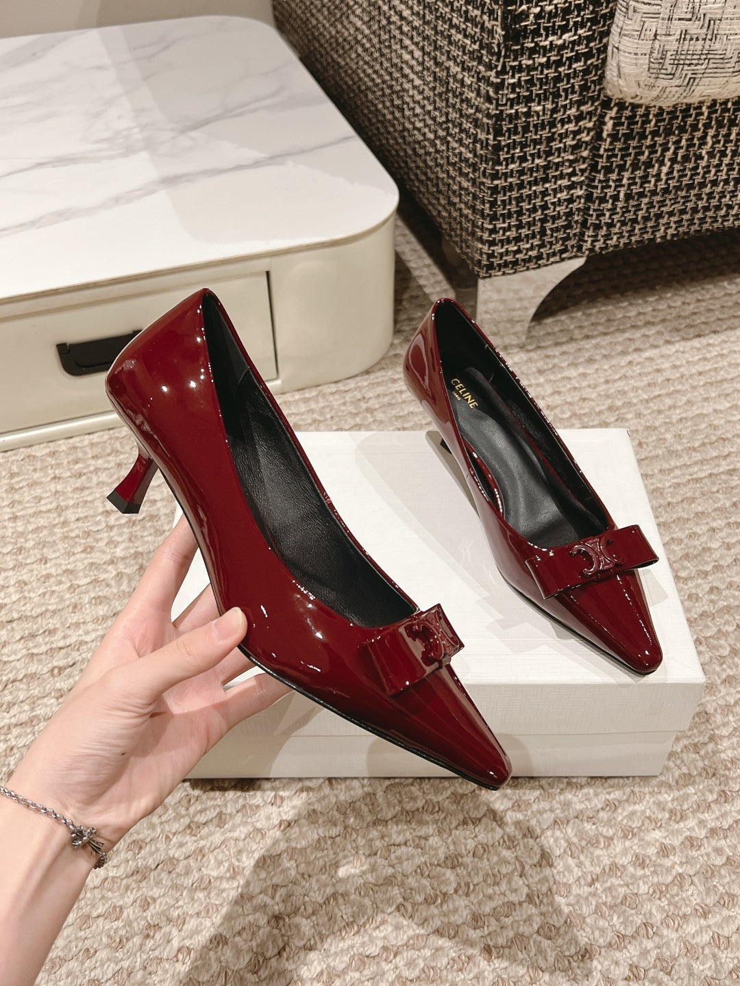 TRIOMPHE HIGH PUMP 5 CM IN RUBY RED PATENT CALFSKIN