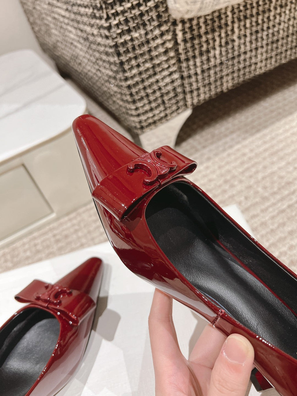 TRIOMPHE HIGH PUMP 5 CM IN RUBY RED PATENT CALFSKIN