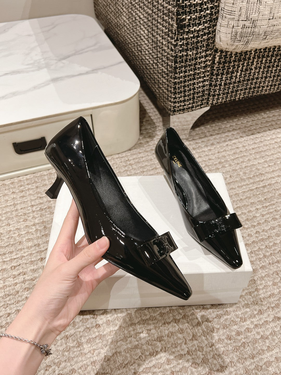 TRIOMPHE HIGH PUMP 5 CM IN BLACK PATENT CALFSKIN