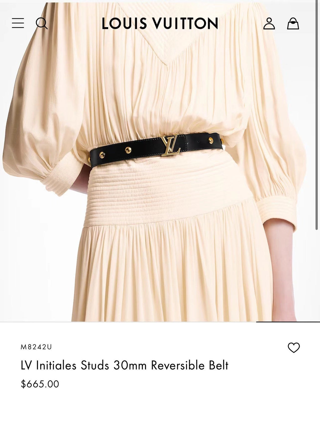 LV INITIALES STUDS 30 MM REVERSIBLE BELT IN BLACK CALFSKIN GOLD HARDWARE