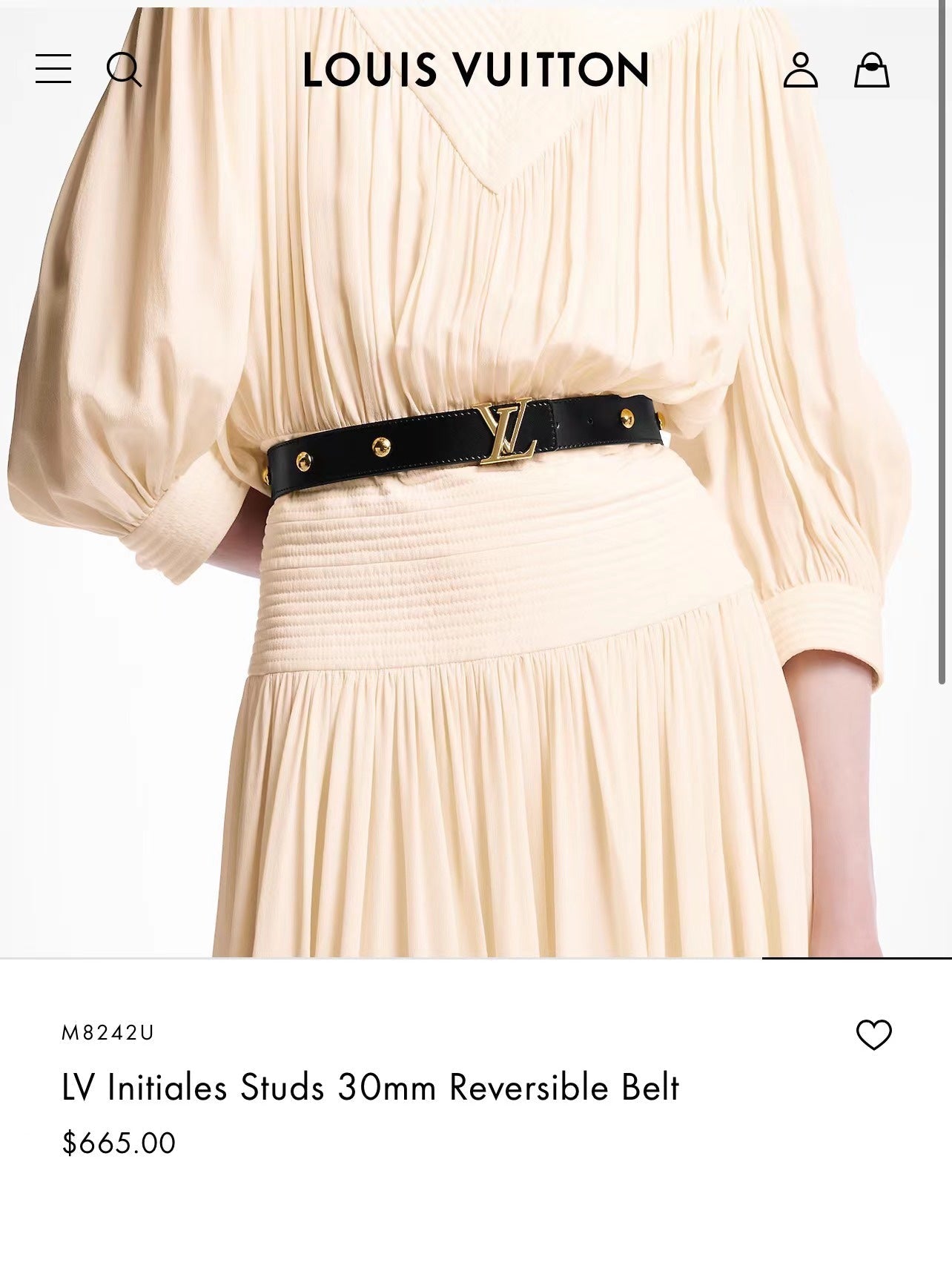 LV INITIALES STUDS 30 MM REVERSIBLE BELT IN BLACK CALFSKIN GOLD HARDWARE