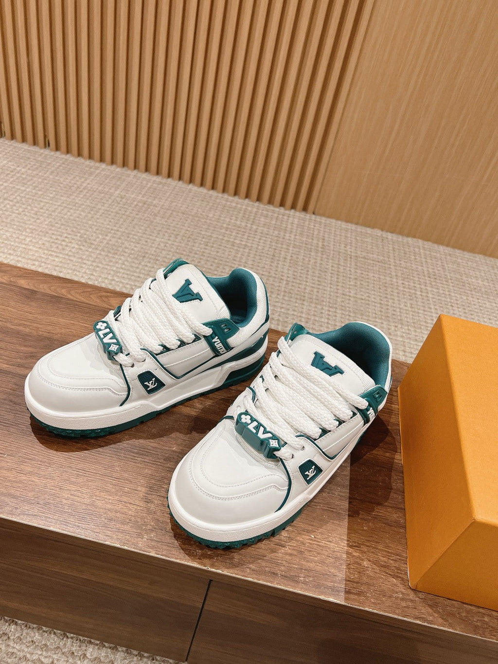 LV Trainer Maxi Sneaker White Mix Emerald Green Calfskin