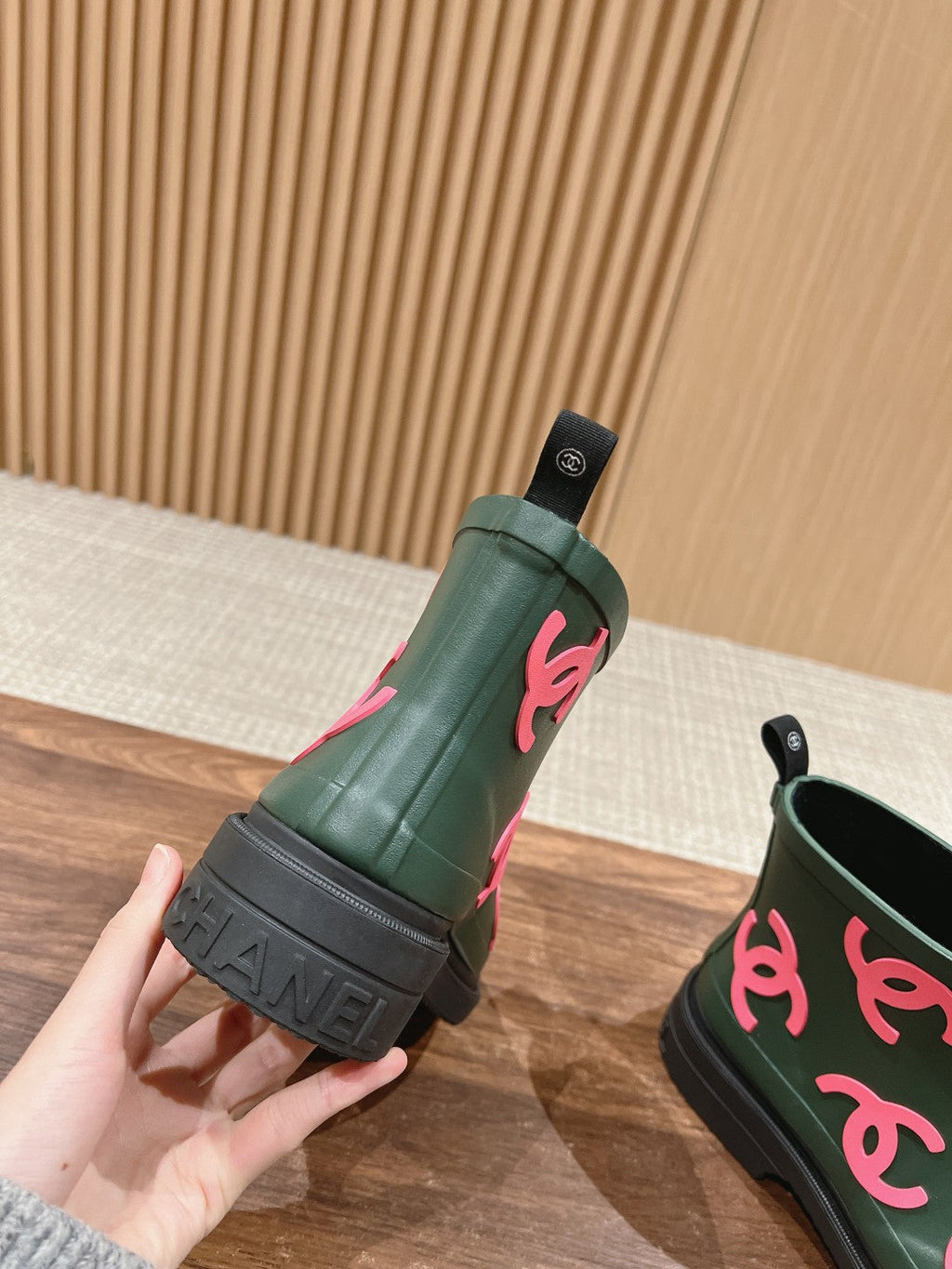 CC RAIN BOOTS GREEN FOREST TPU WITH PINK LOGO