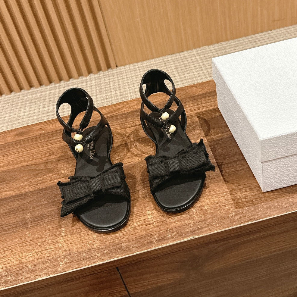 DIOR ADIORABLE SANDALS 25S IN BLACK FABRIC AND LAMBSKIN WITH PEARL DETAILING
