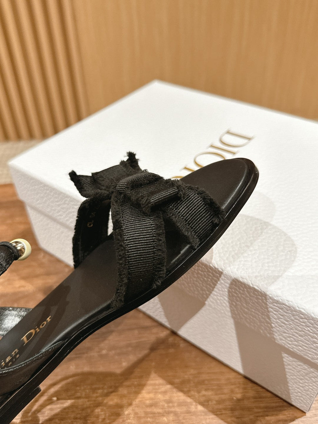 DIOR ADIORABLE SANDALS 25S IN BLACK FABRIC AND LAMBSKIN WITH PEARL DETAILING