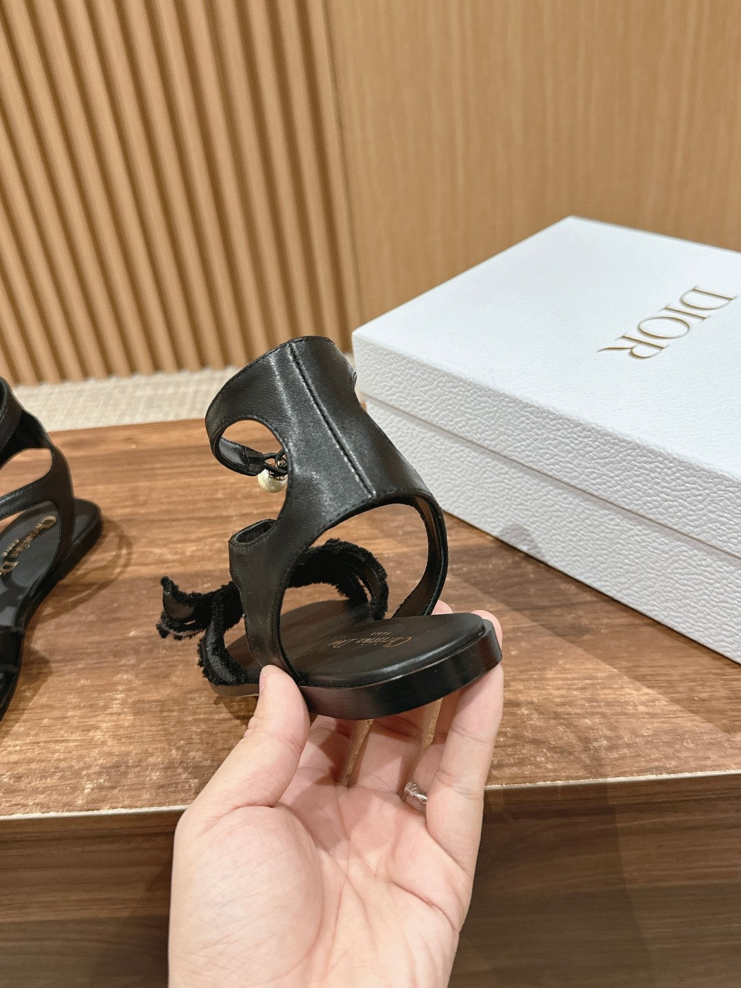 DIOR ADIORABLE SANDALS 25S IN BLACK FABRIC AND LAMBSKIN WITH PEARL DETAILING