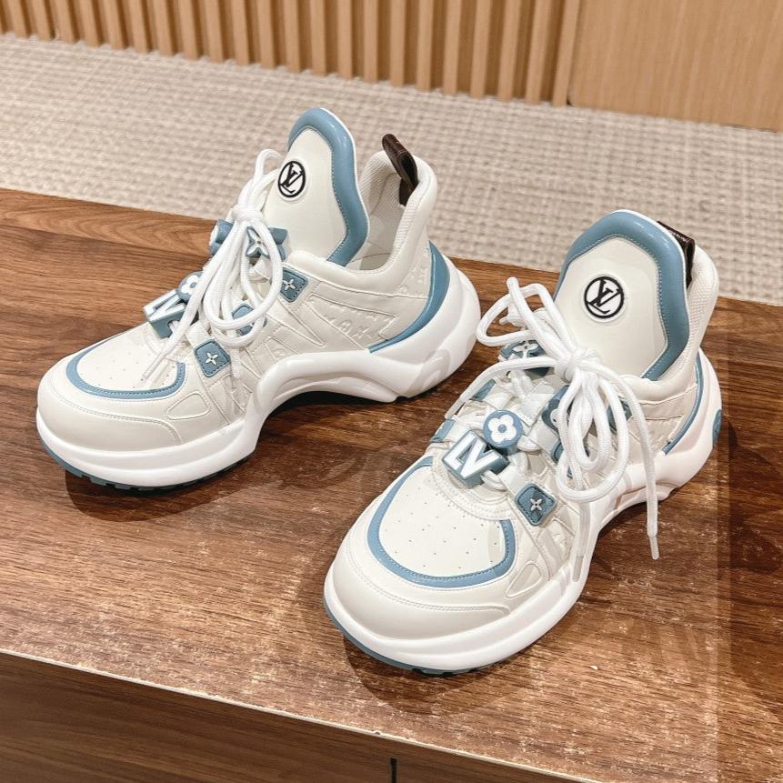 LV ARCHLIGHT SNEAKER IN WHITE MIX SKY BLUE EMBOSSED CALFSKIN