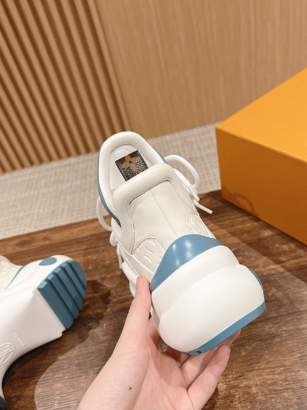 LV ARCHLIGHT SNEAKER IN WHITE MIX SKY BLUE EMBOSSED CALFSKIN