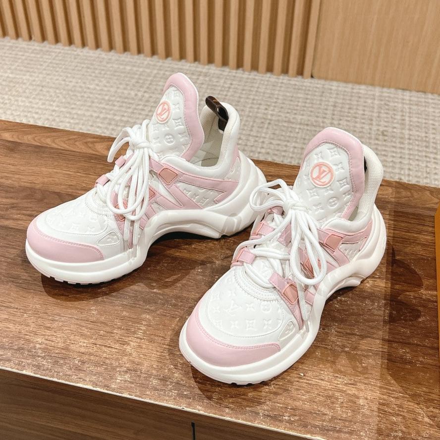 LV ARCHLIGHT SNEAKER IN WHITE MIX BABY PINK EMBOSSED CALFSKIN