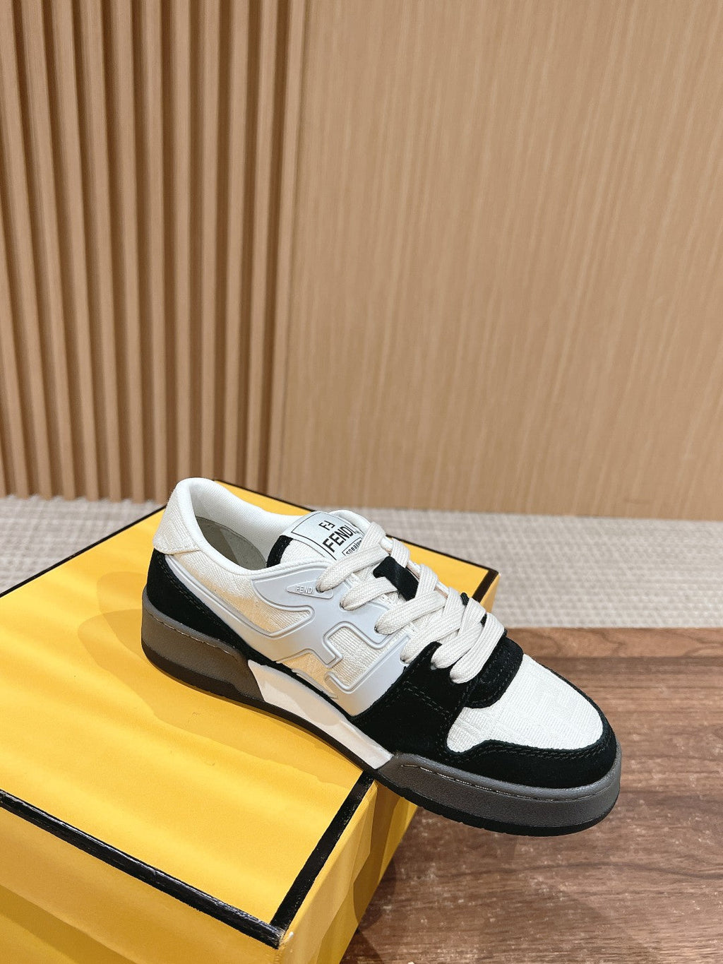FENDI MATCH TRAINER IN BLACK MIX WHITE CALFSKIN AND HIGH-DENSIITY FABRIC