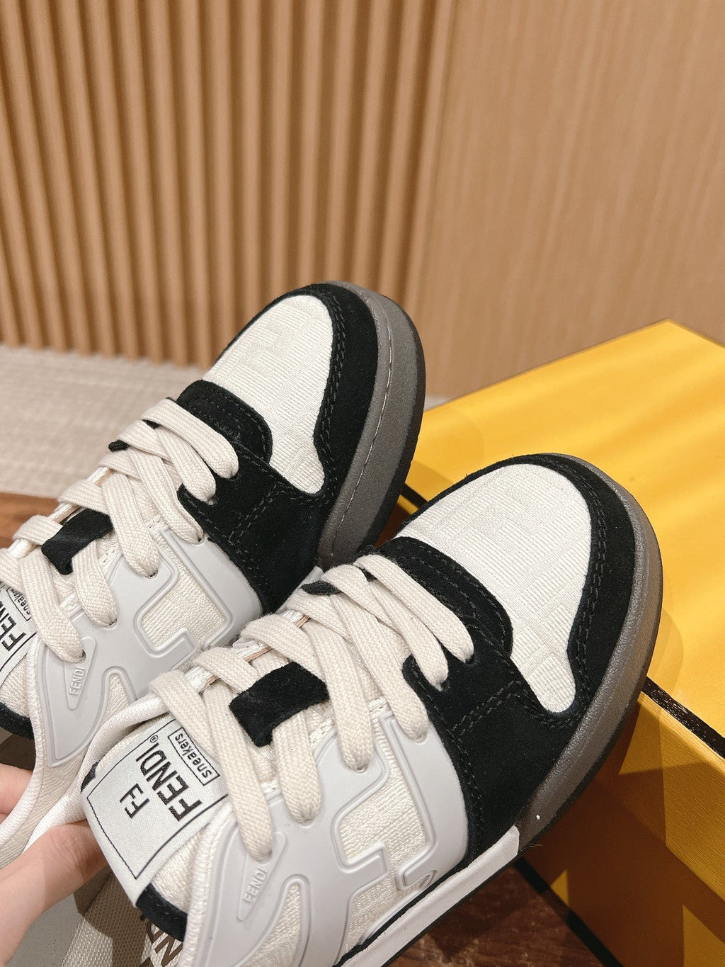 FENDI MATCH TRAINER IN BLACK MIX WHITE CALFSKIN AND HIGH-DENSIITY FABRIC