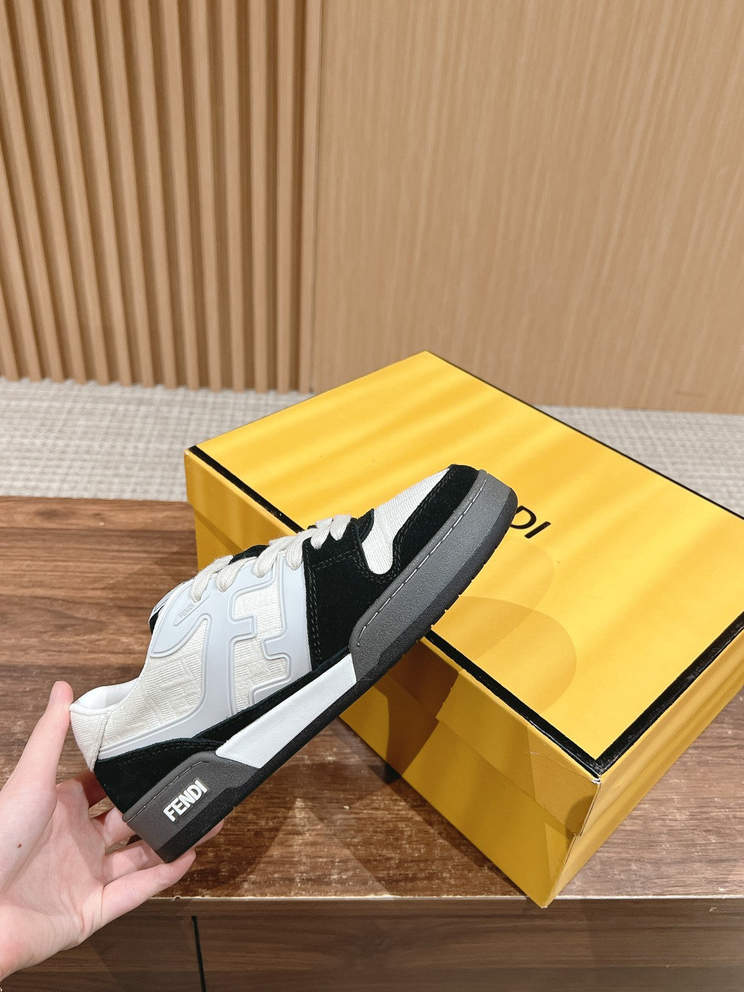FENDI MATCH TRAINER IN BLACK MIX WHITE CALFSKIN AND HIGH-DENSIITY FABRIC
