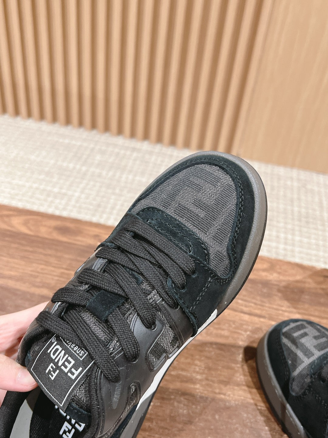 FENDI MATCH TRAINER IN BLACK CALFSKIN AND HIGH-DENSIITY FABRIC