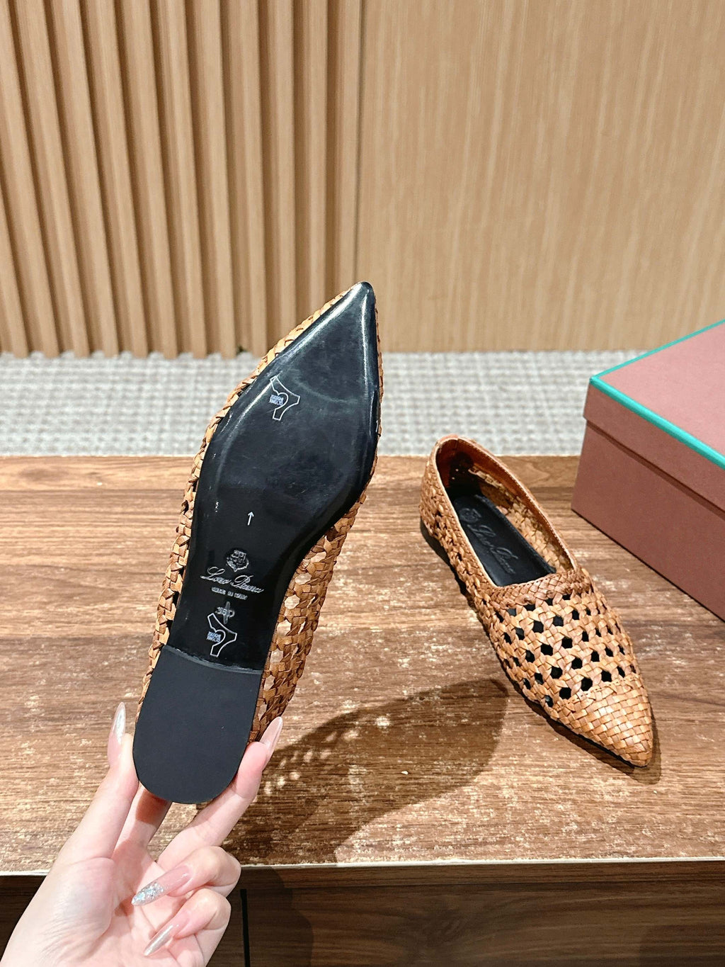 LP POINTED-TOE BALLET FLATS 25S IN LIGHT BROWN LAMBSKIN