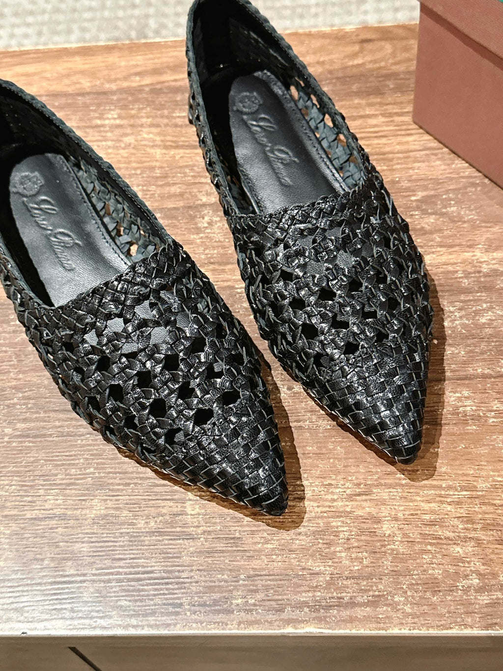 LP POINTED-TOE BALLET FLATS 25S IN BLACK LAMBSKIN