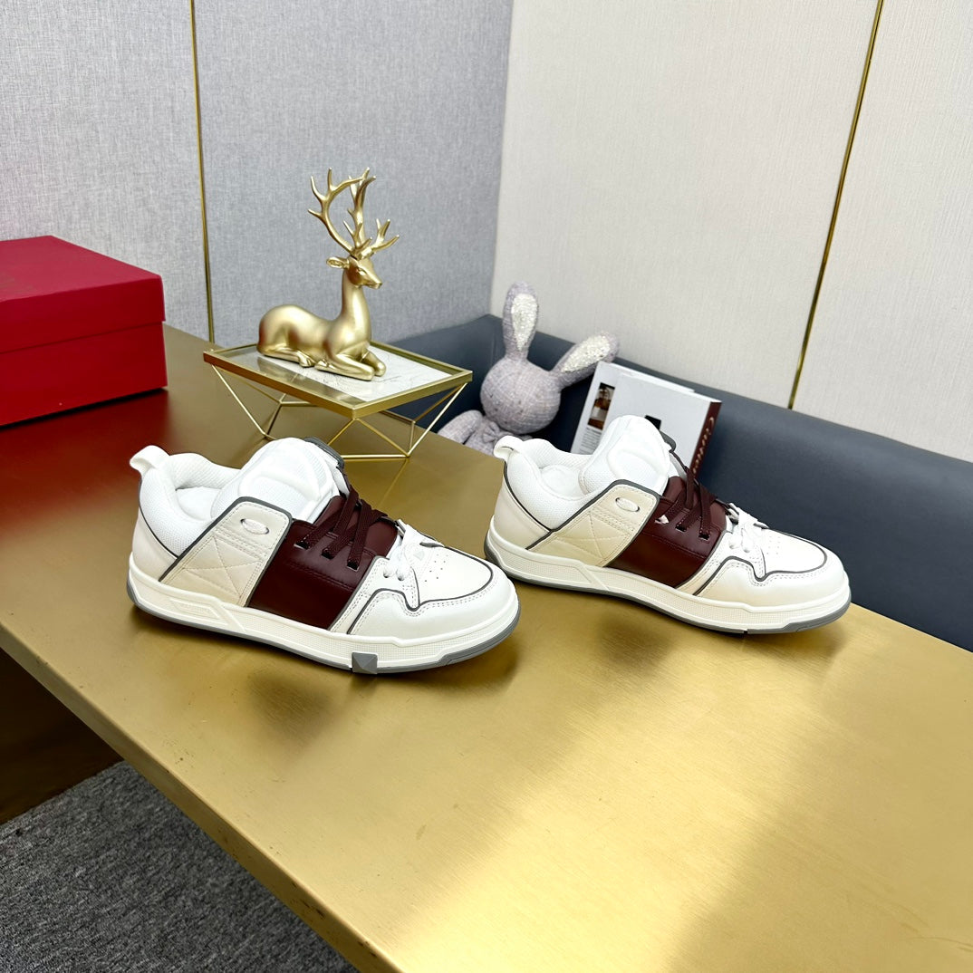 One Stud Sneaker Garavani Calfskin Fabric Burgundy White