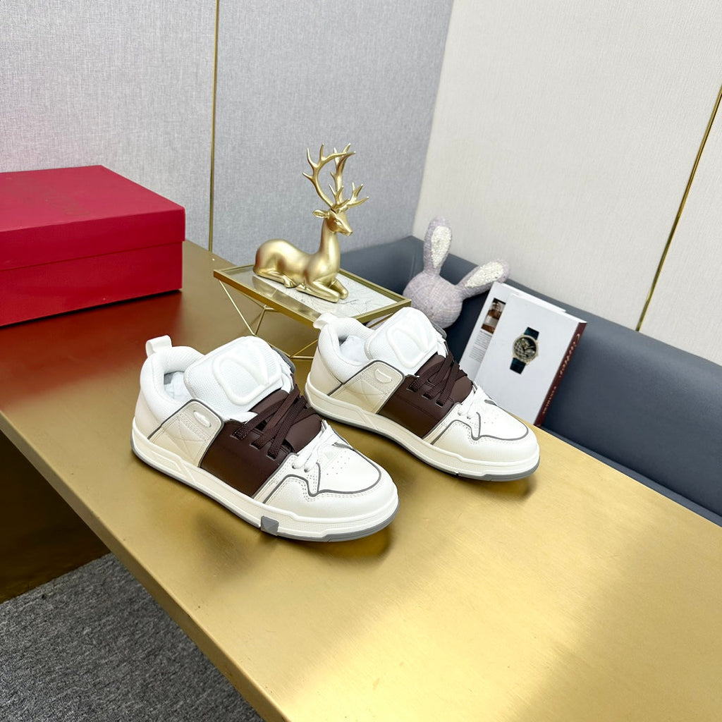 One Stud Sneaker Garavani Calfskin Fabric Brown White