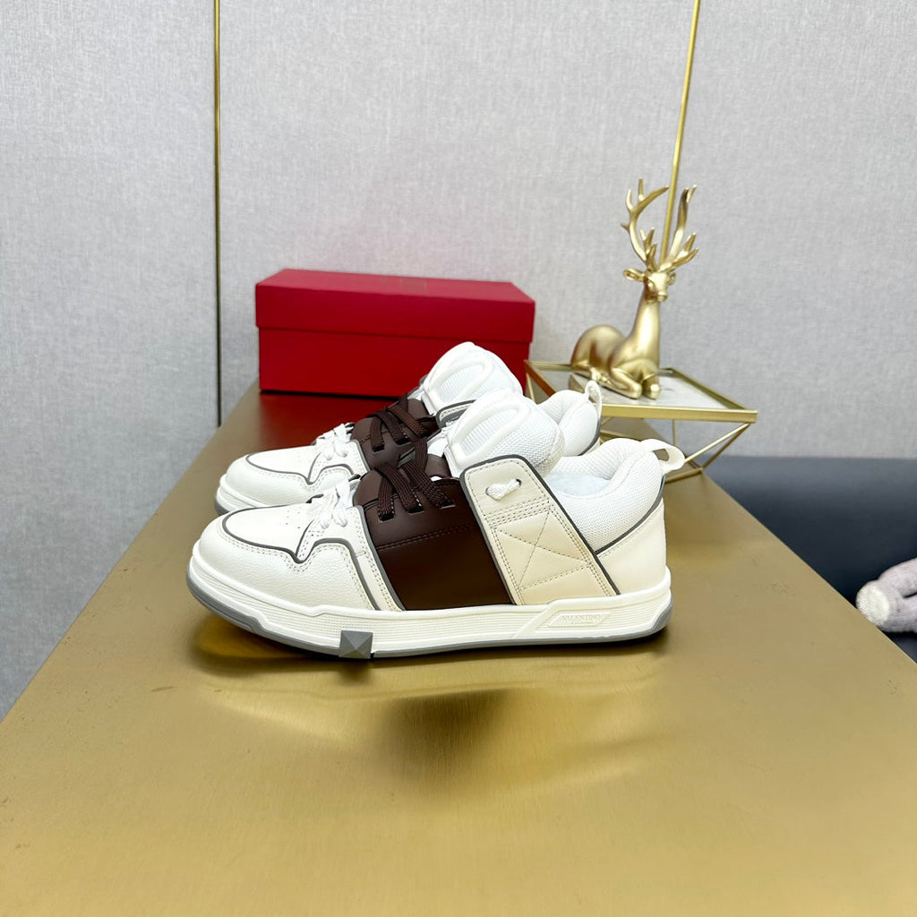 One Stud Sneaker Garavani Calfskin Fabric Brown White