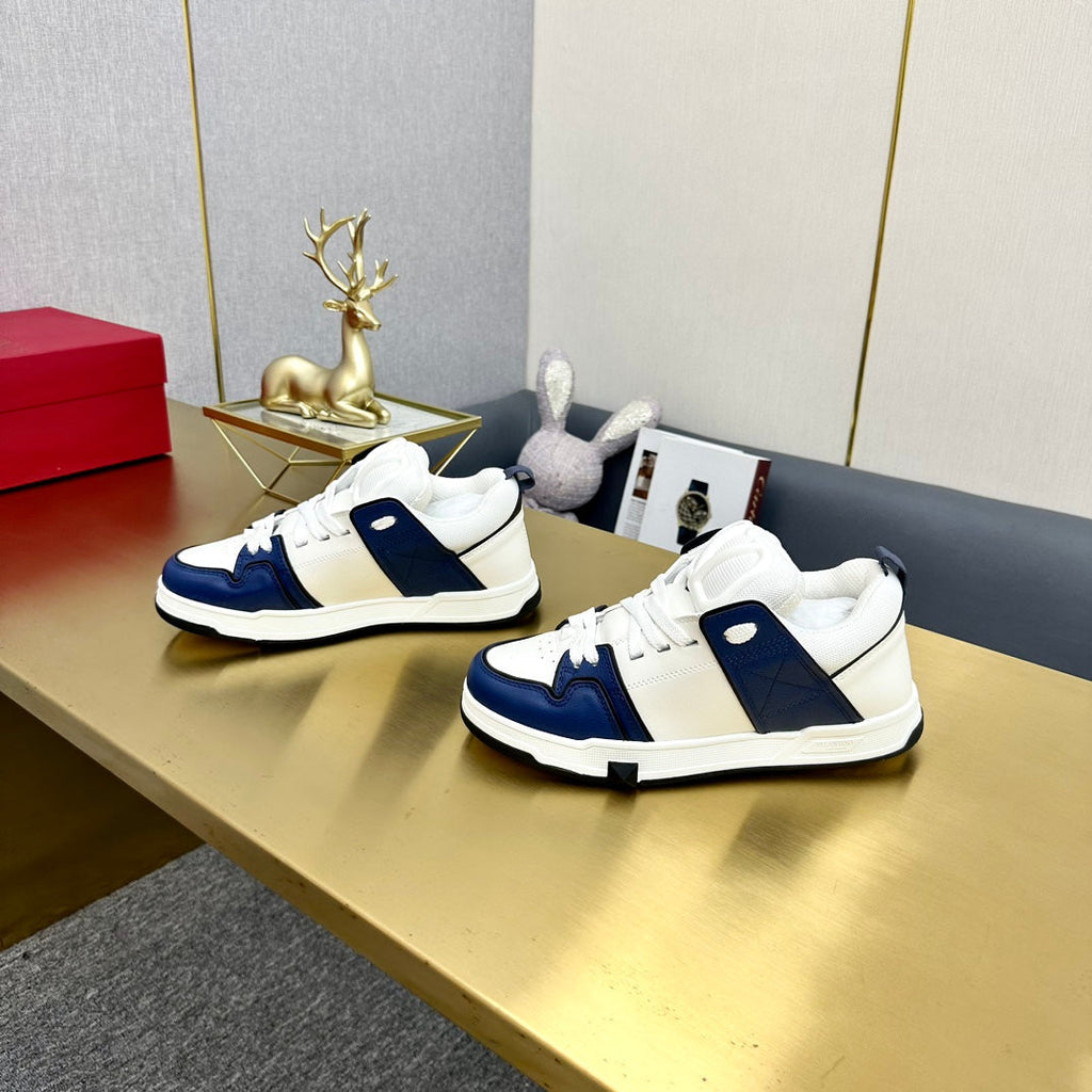 One Stud Sneaker Garavani Blue Calfskin White Fabric