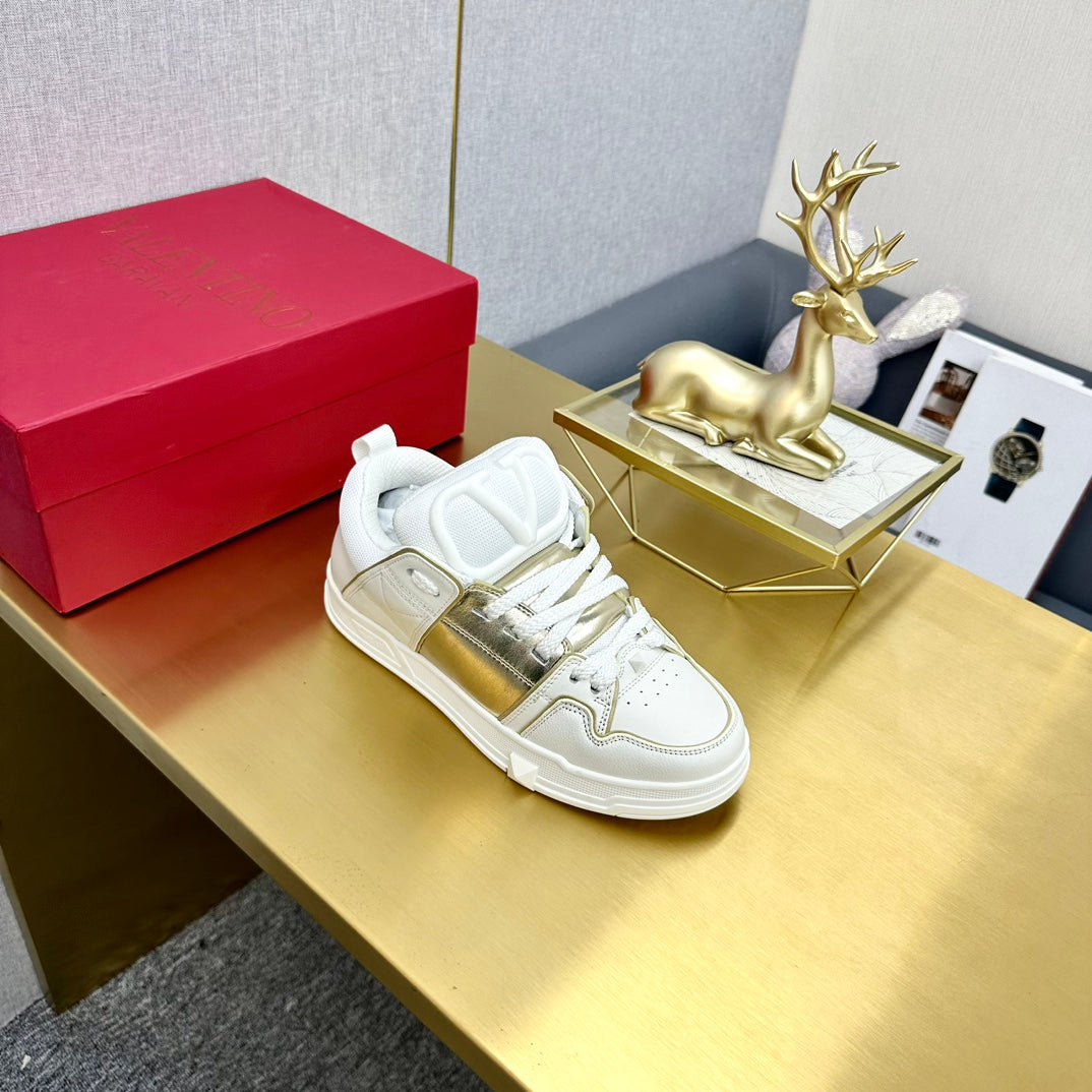 One Stud Sneaker Garavani Calfskin Fabric Gold White