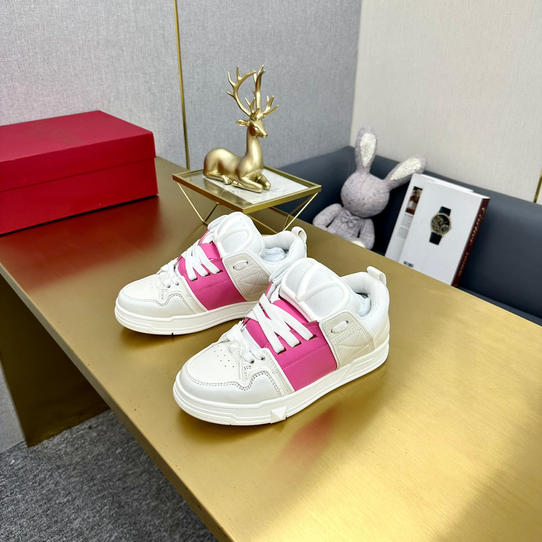 One Stud Sneaker Garavani Calfskin Fabric Pink White