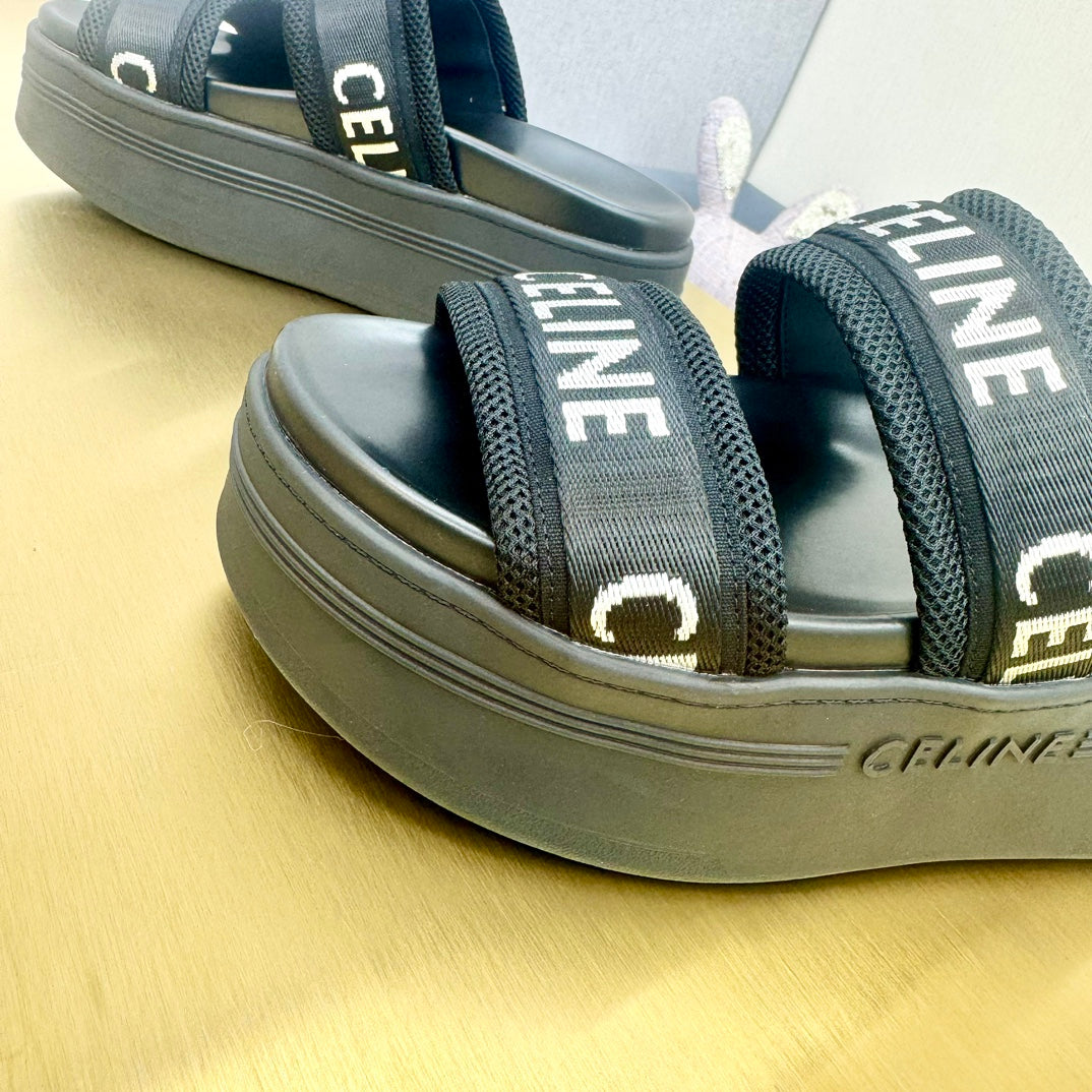 BLACK BLOCK SLIDE MESH NYLON AND TEXT WITH JACQUARD