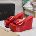 ALAIA PLATFORM WEDGE IN CHERRY RED LAMBSKIN WITH HEART EMBROIDERED
