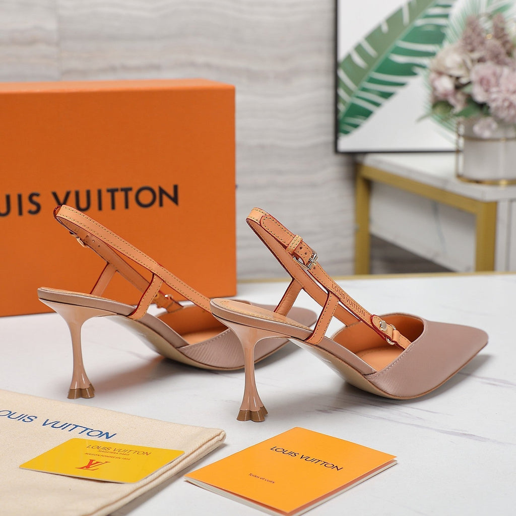 LV WOMEN BLOSSOM SLINGBACK PUMP IN NUDE BEIGE EMBROIDERED FABRIC