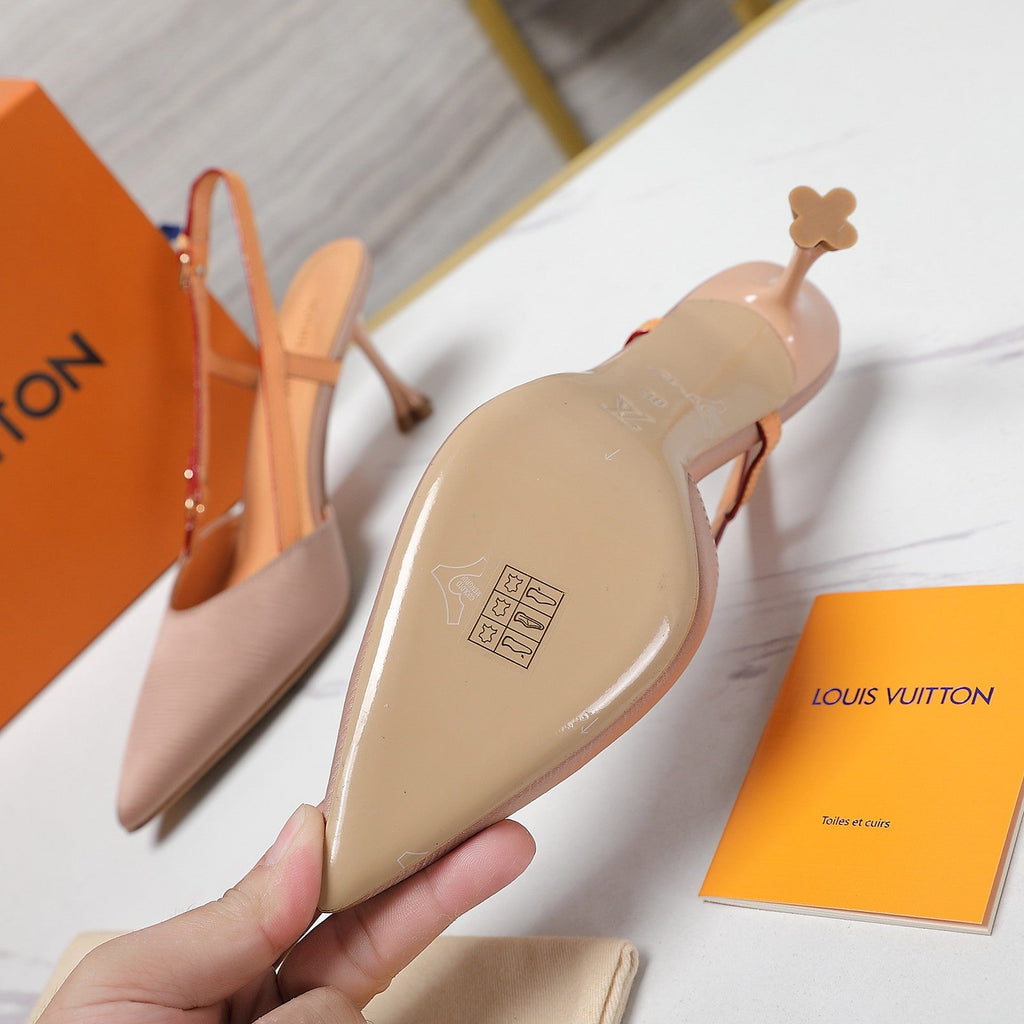 LV WOMEN BLOSSOM SLINGBACK PUMP IN NUDE BEIGE EMBROIDERED FABRIC