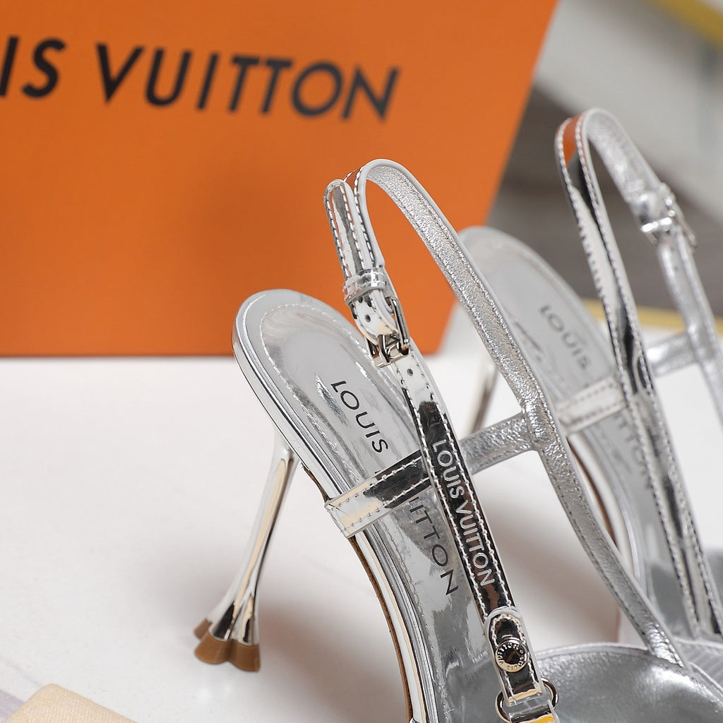 LV WOMEN BLOSSOM SLINGBACK PUMP IN SILVER EMBROIDERED FABRIC