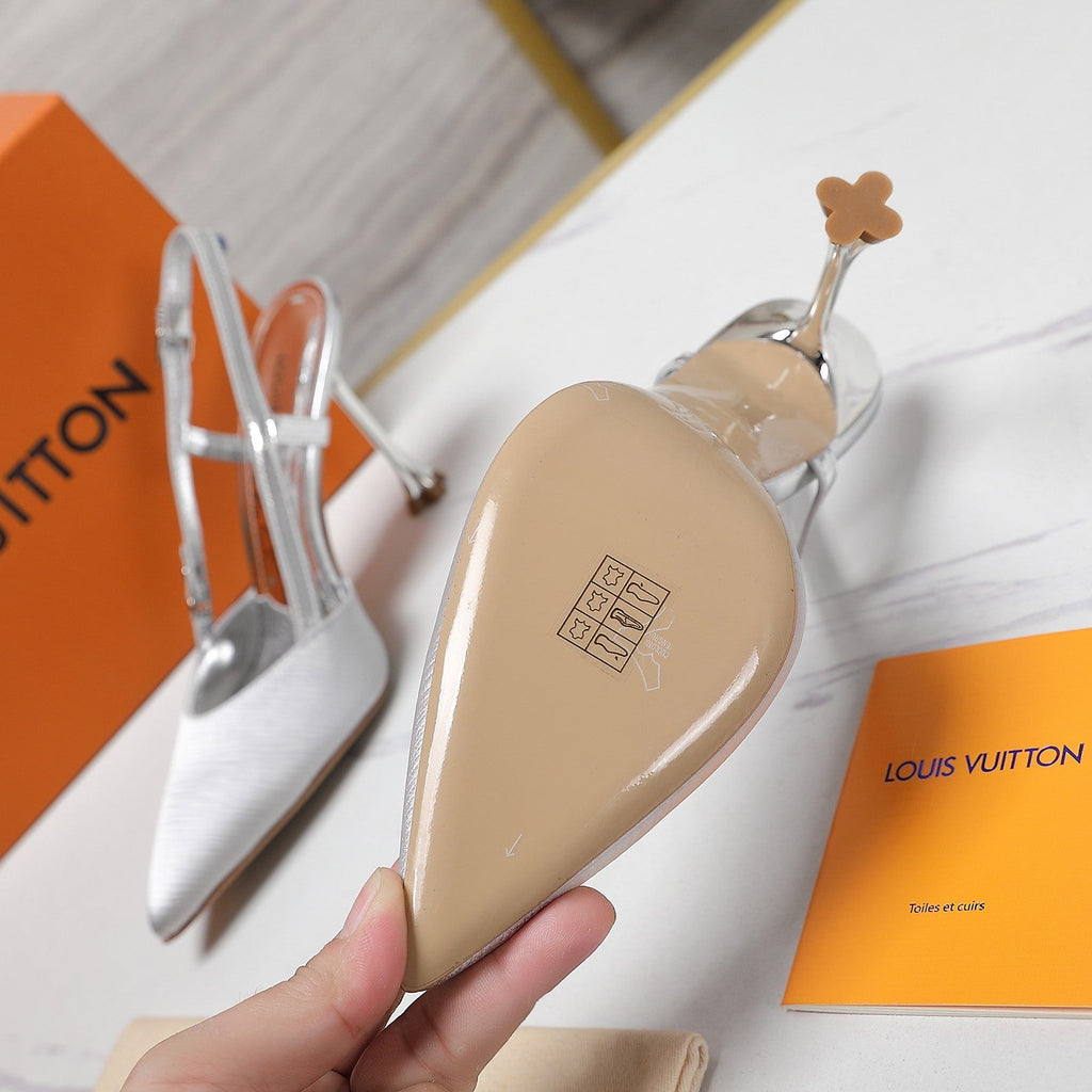 LV WOMEN BLOSSOM SLINGBACK PUMP IN SILVER EMBROIDERED FABRIC