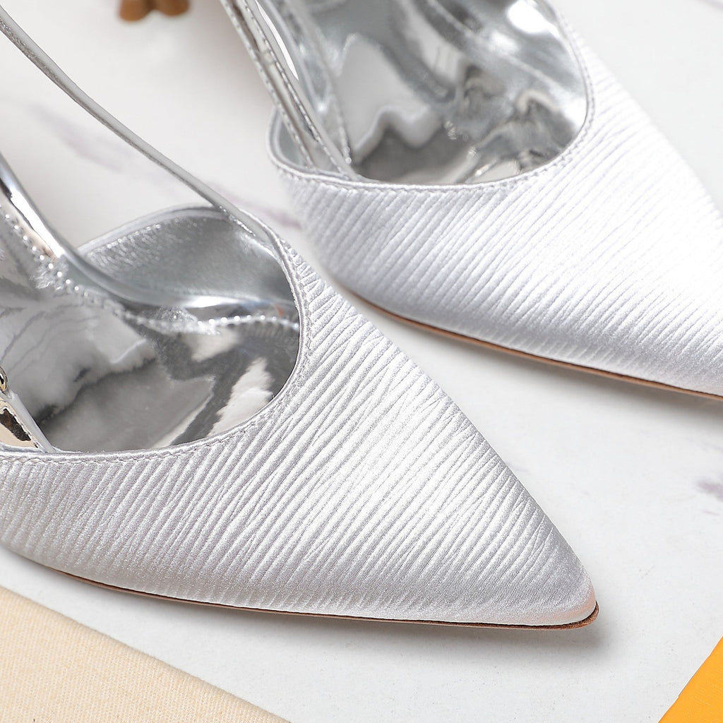 LV WOMEN BLOSSOM SLINGBACK PUMP IN SILVER EMBROIDERED FABRIC