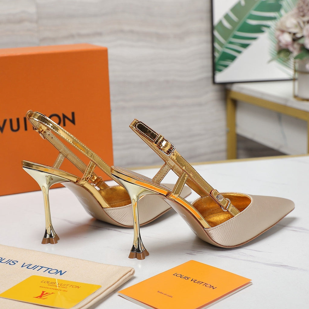 LV WOMEN BLOSSOM SLINGBACK PUMP IN GOLDEN EMBROIDERED FABRIC