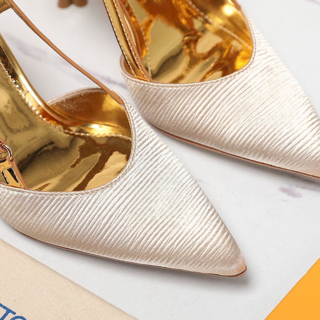 LV WOMEN BLOSSOM SLINGBACK PUMP IN GOLDEN EMBROIDERED FABRIC