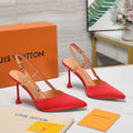 LV WOMEN BLOSSOM SLINGBACK PUMP IN CHERRY RED EMBROIDERED FABRIC
