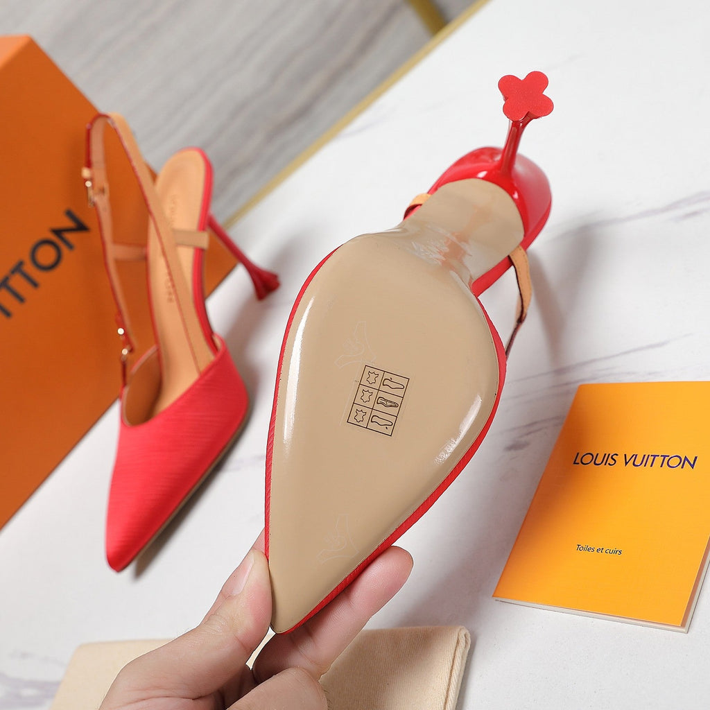 LV WOMEN BLOSSOM SLINGBACK PUMP IN CHERRY RED EMBROIDERED FABRIC