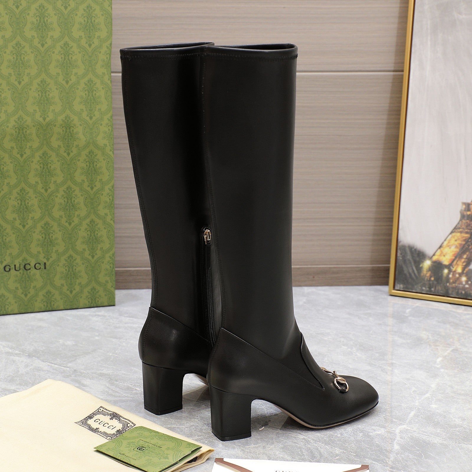 GG HORSEBIT KNEE HIGH BOOTS IN BLACK SHEEPSKIN