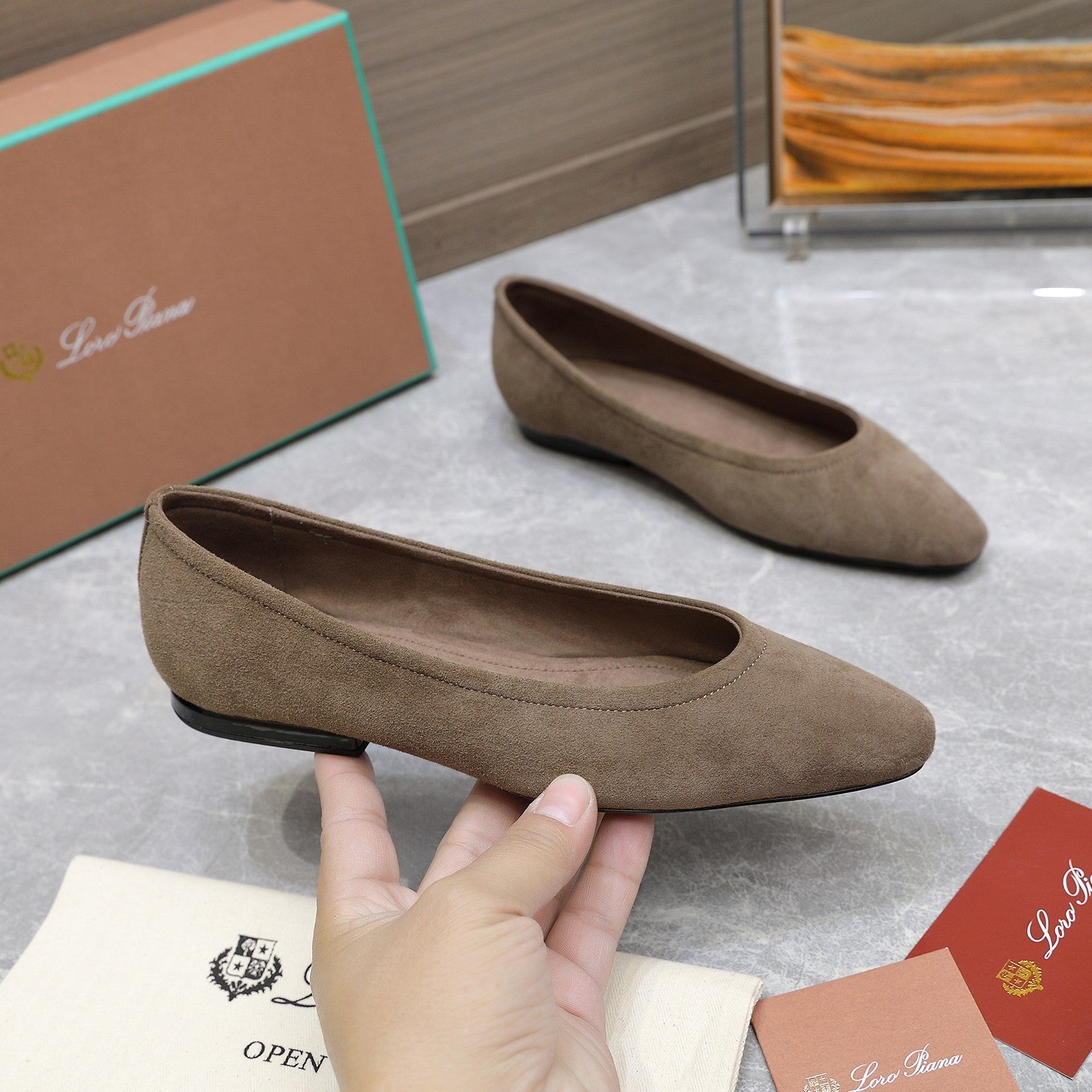 CLASSIC BALLET SHOES IN HEAVY BROWN SUEDUE