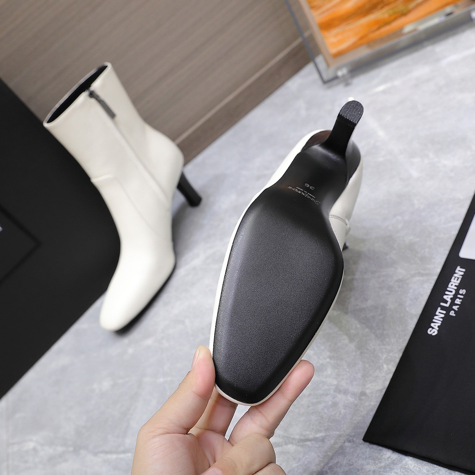 YSL 25S ANKLE BOOTS 70 MM IN WHITE LAMBSKIN