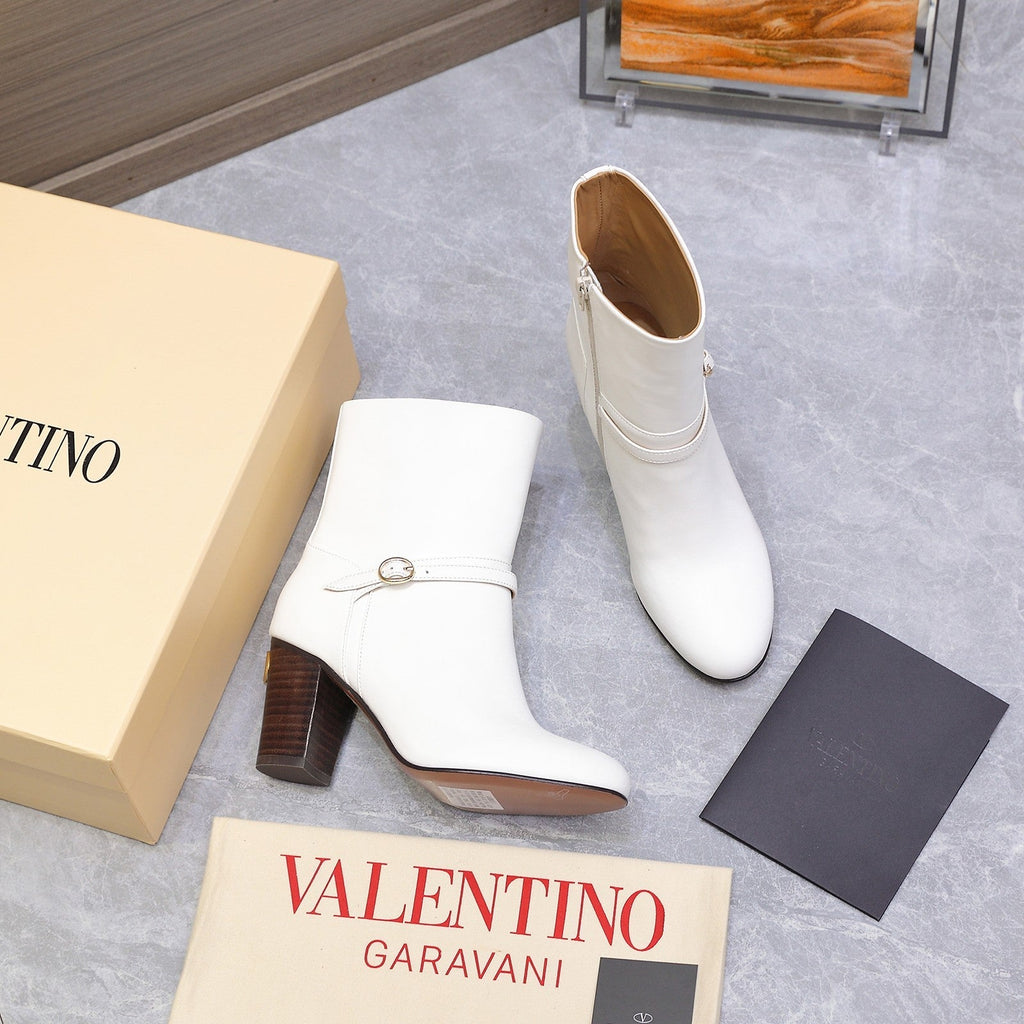 VALENTINO 25S GARAVANI VLOGO LOW BOOTS 80 MM IN WHITE CALFSKIN