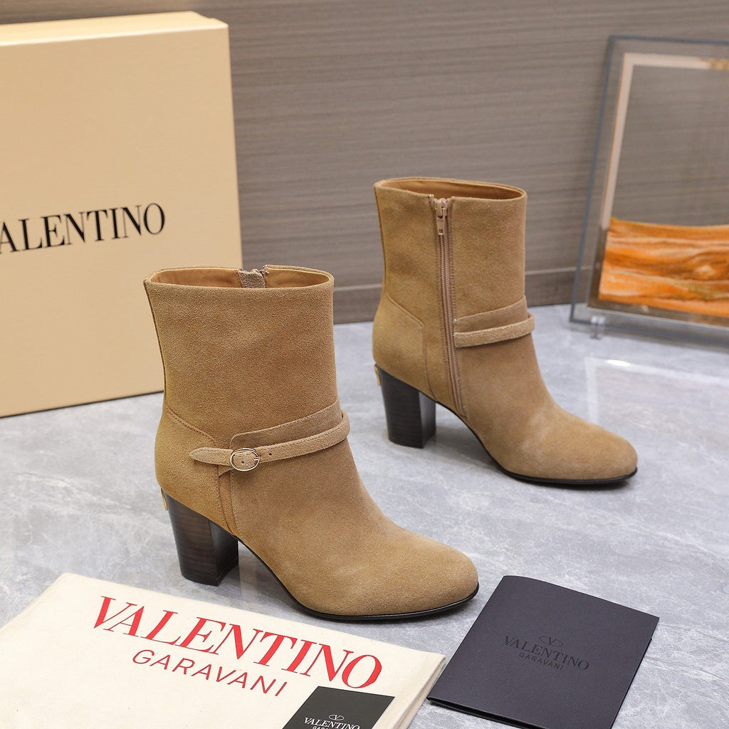 VALENTINO 25S GARAVANI VLOGO LOW BOOTS 80 MM IN LIGHT BROWN SUEDE