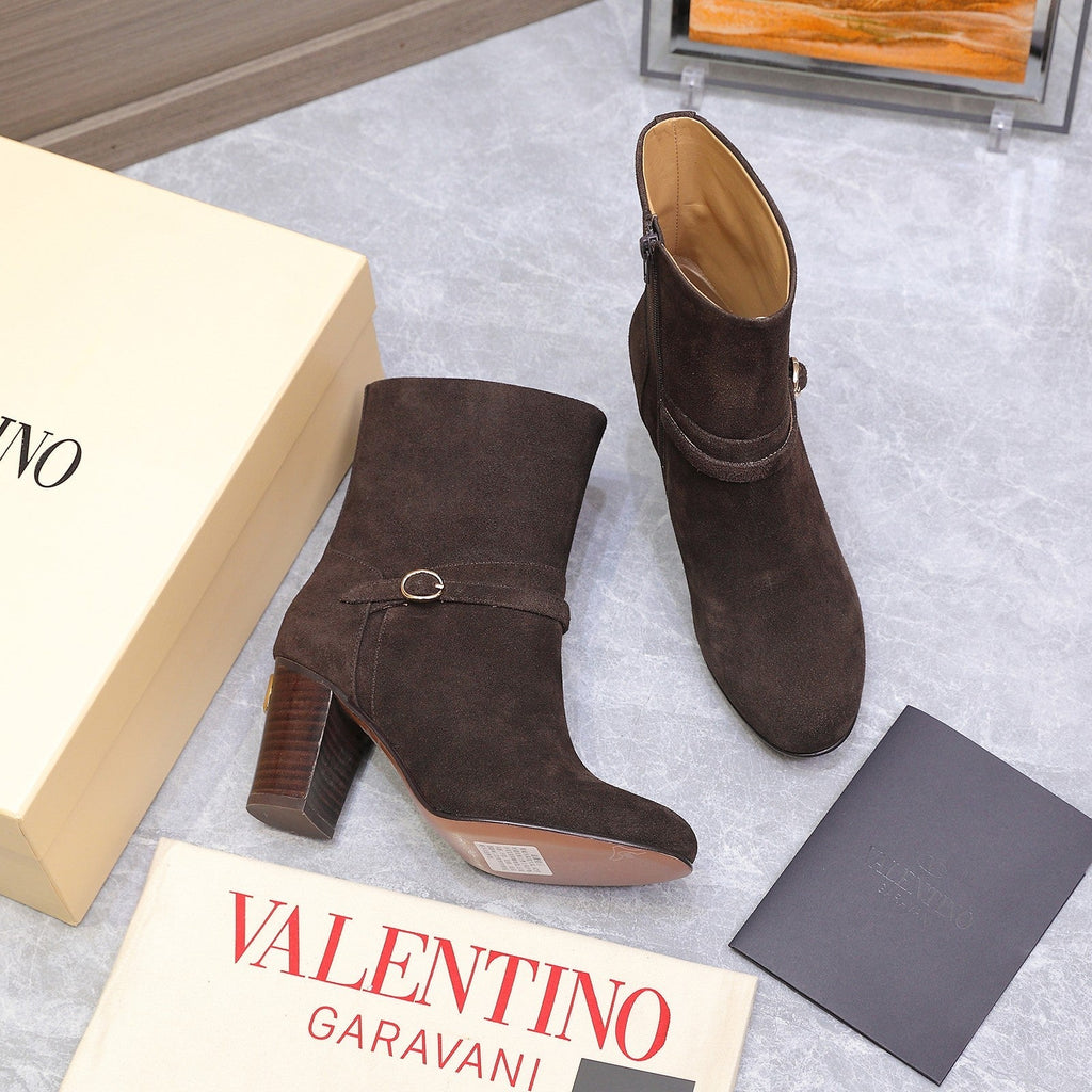 VALENTINO 25S GARAVANI VLOGO LOW BOOTS 80 MM IN DARK BROWN SUEDE
