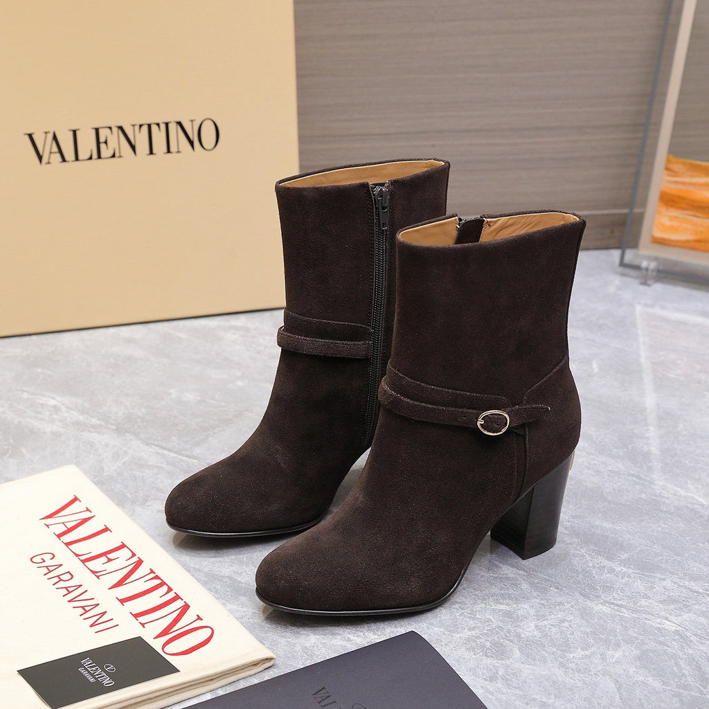 VALENTINO 25S GARAVANI VLOGO LOW BOOTS 80 MM IN DARK BROWN SUEDE